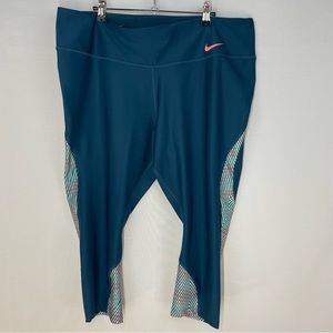 Nike Teal Capri Leggings with Pink Swoosh